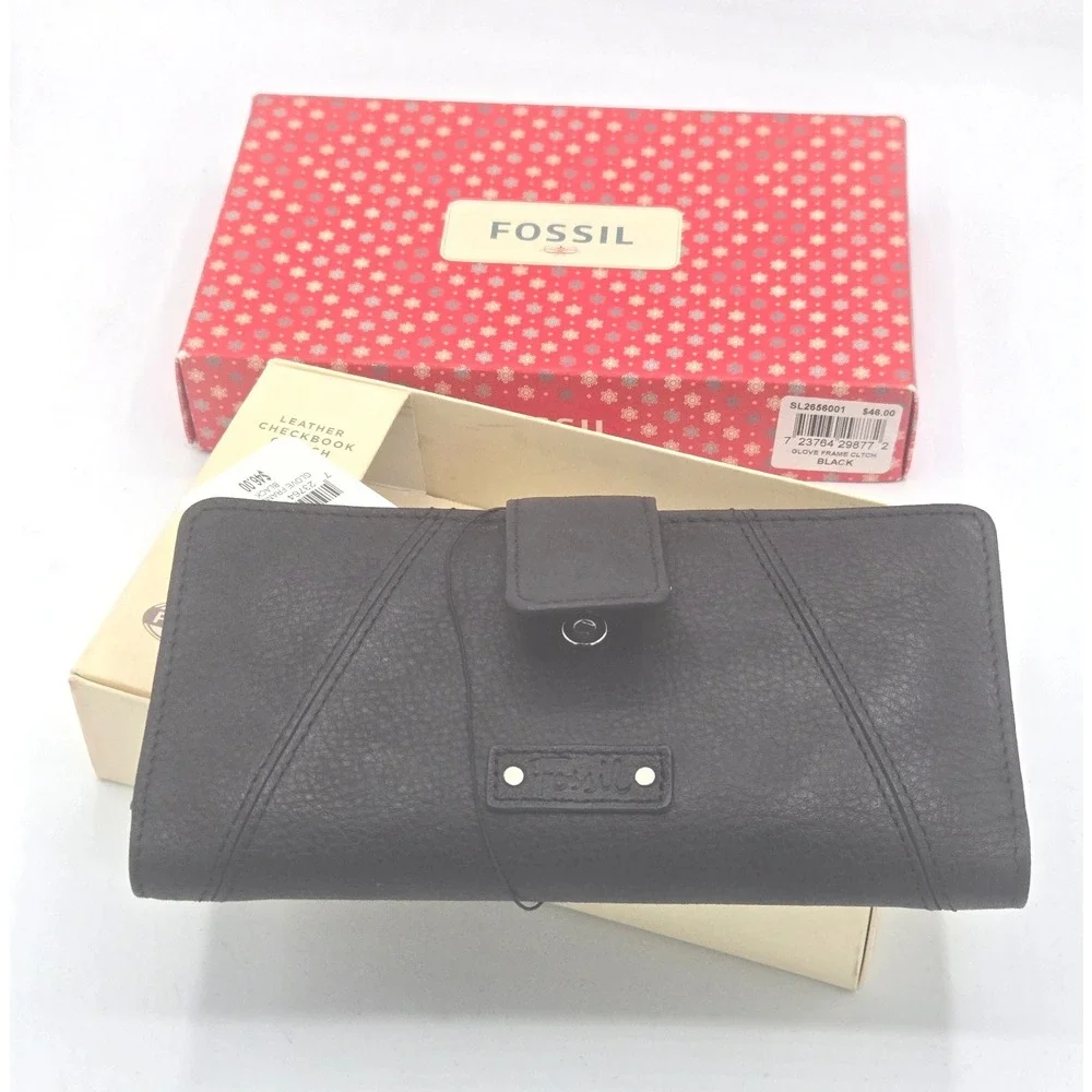 Fossil Black Leather Checkbook‎ Clutch/Wallet - NWT